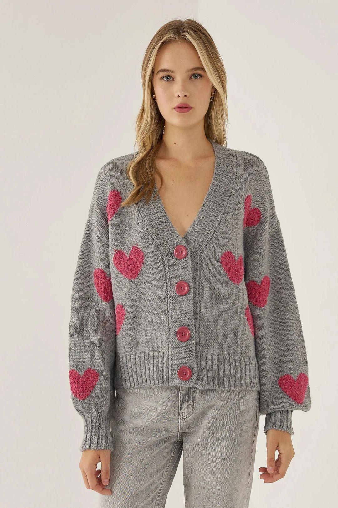 Heart Patterned Relaxed Fit Cardigan by HICCUP