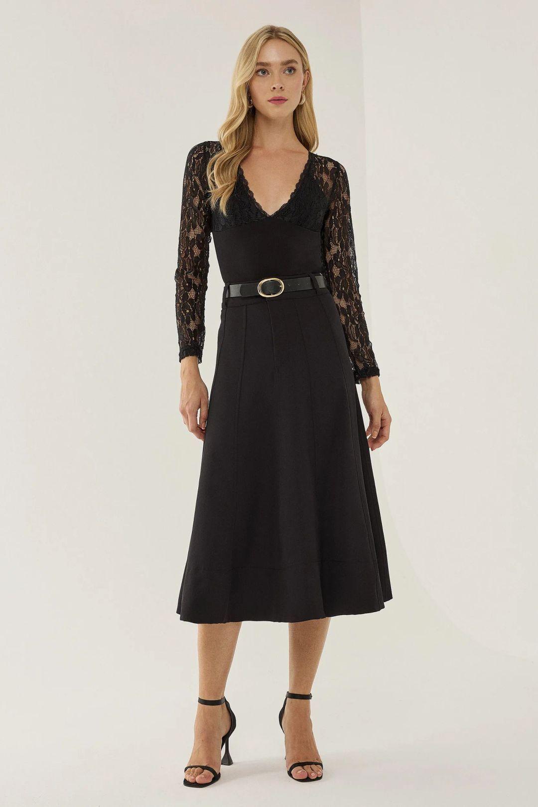 High Waist A-Line Midi Skirt by HICCUP