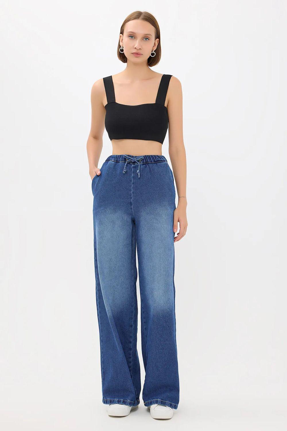 High-Waist Drawstring Denim Jeans by HICCUP