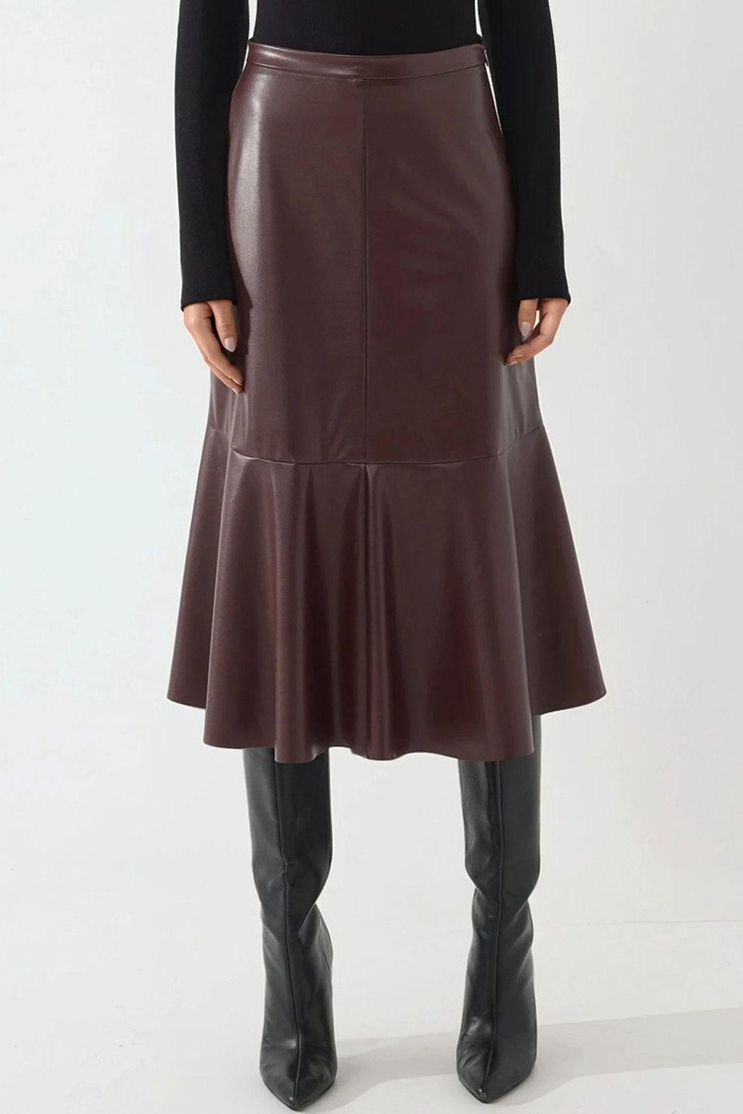 High Waist Faux Leather Midi Skirt by HICCUP
