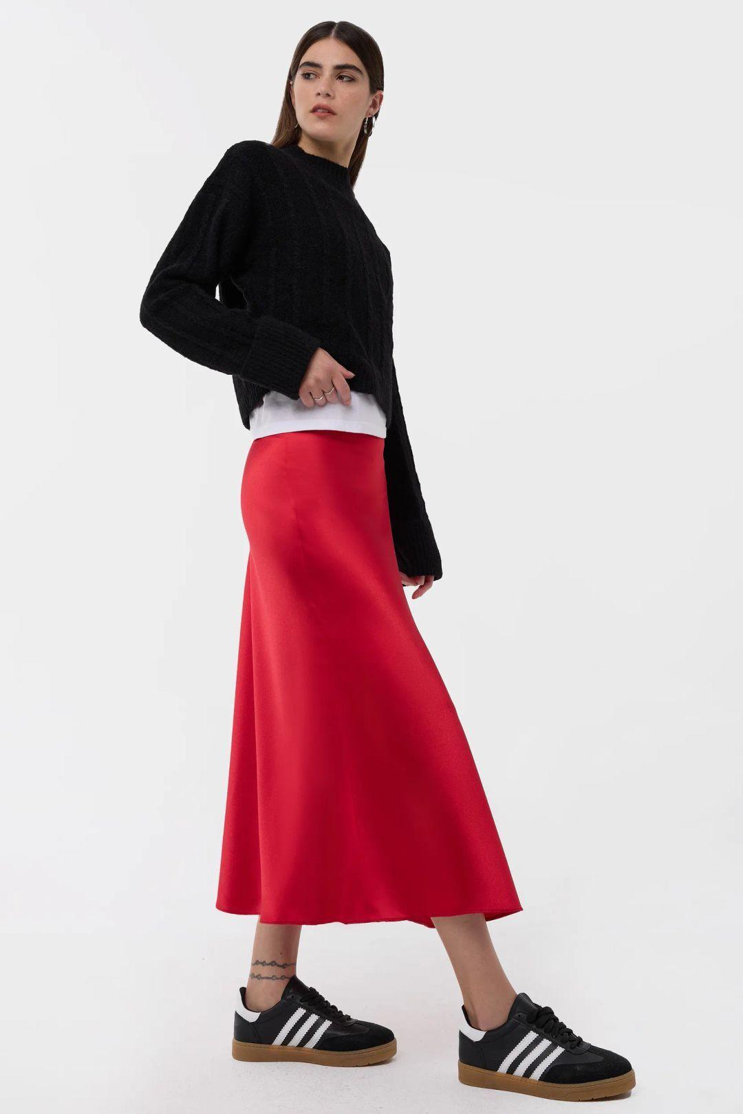 High-Waist Satin Midi Skirt by HICCUP