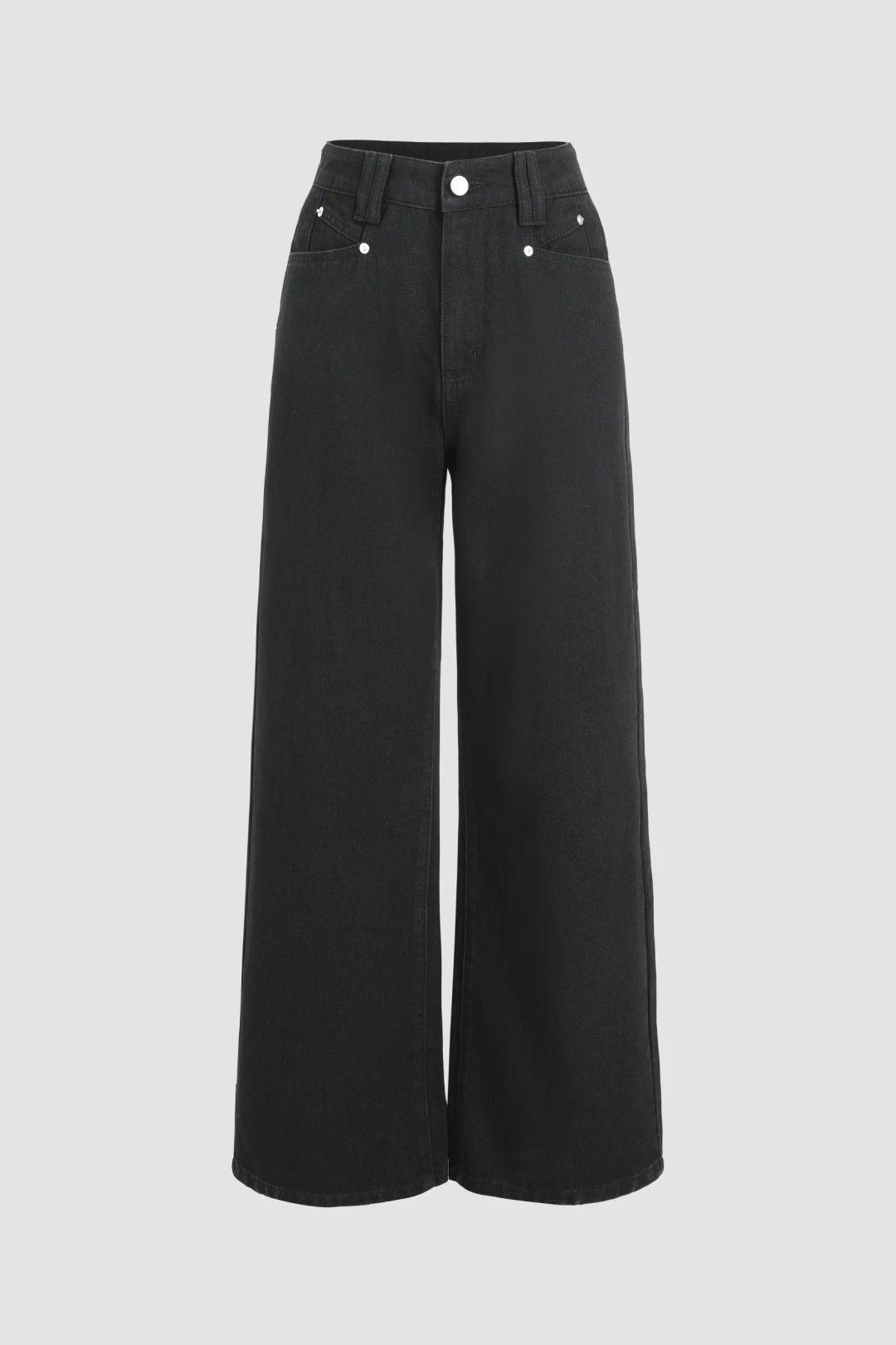 High Waist Wide Leg Denim Jeans by HICCUP