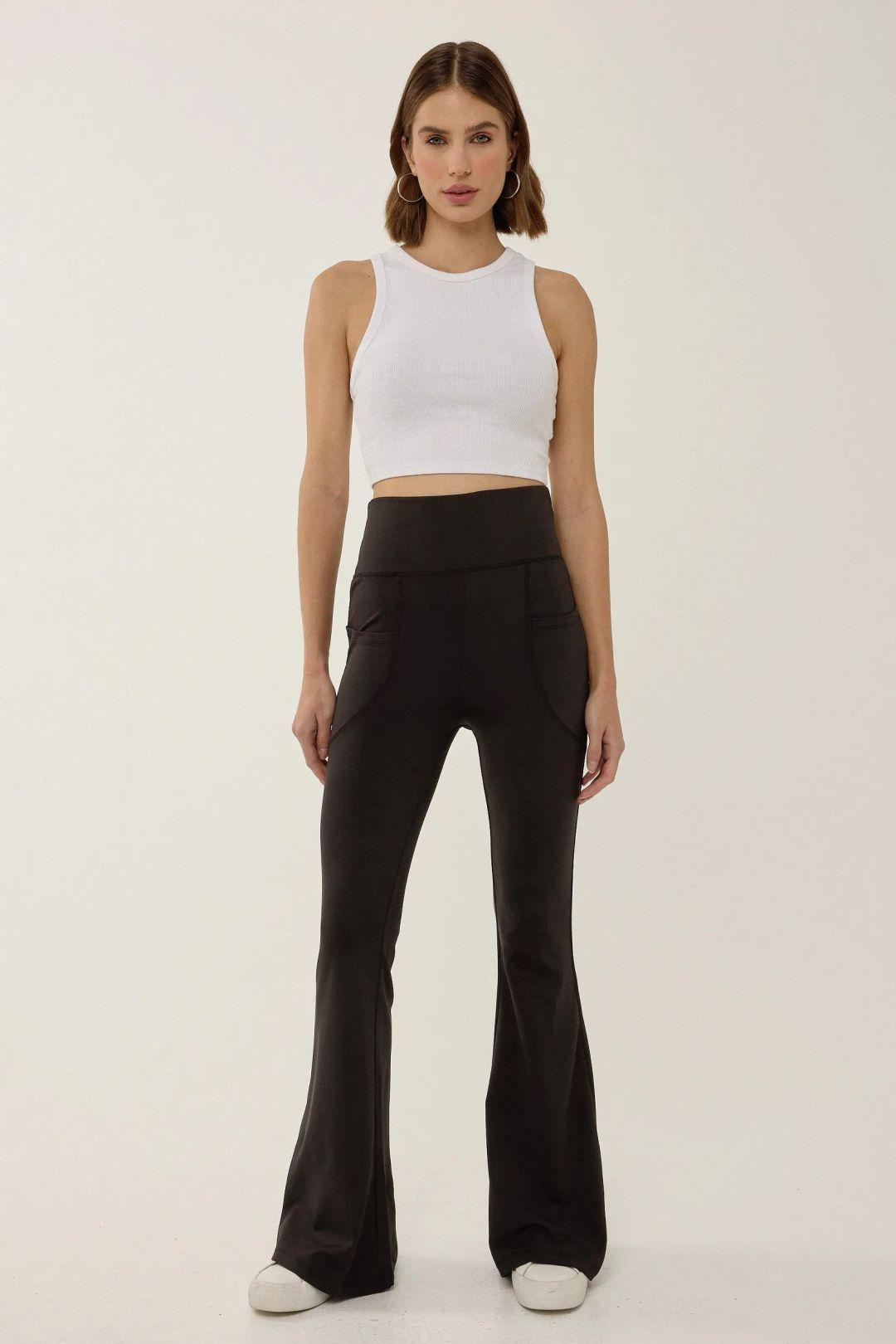 High Waist Wide Leg Leggings with Pockets by HICCUP
