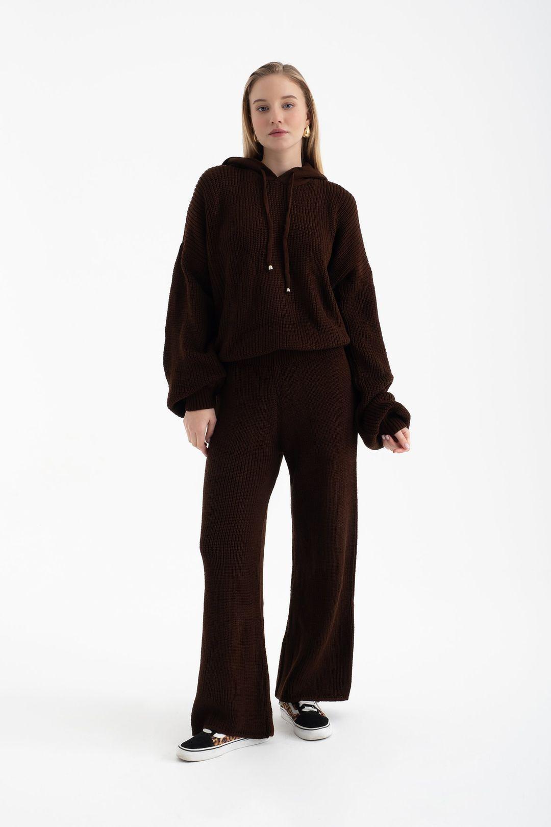 Hooded Knitted Sweatshirt & Mid Rise Wide Leg Trousers Set by HICCUP