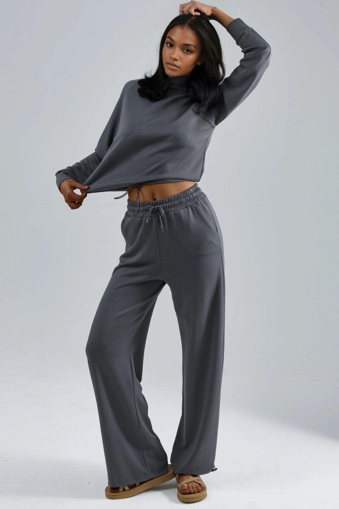 Modal Touch Half Turtleneck Blouse & Elastic Waist Pants by HICCUP
