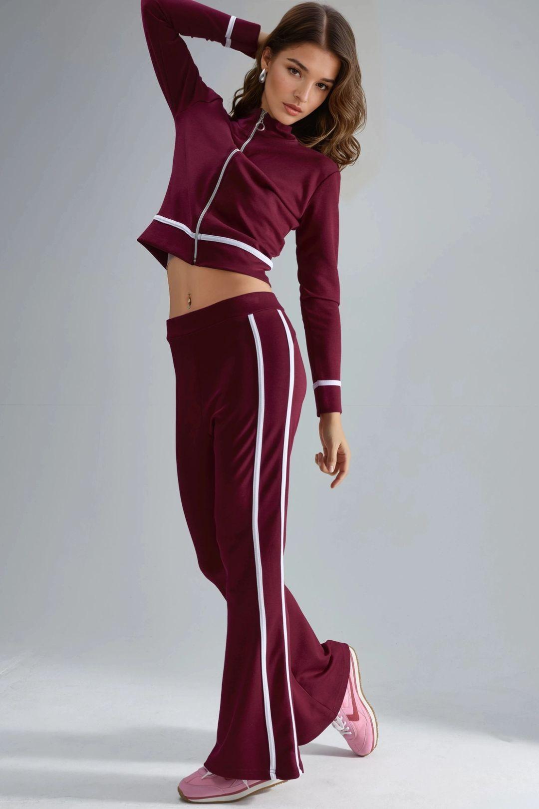 Modal Touch Zippered Sweatshirt & Flare Pants Two-Piece Set by HICCUP