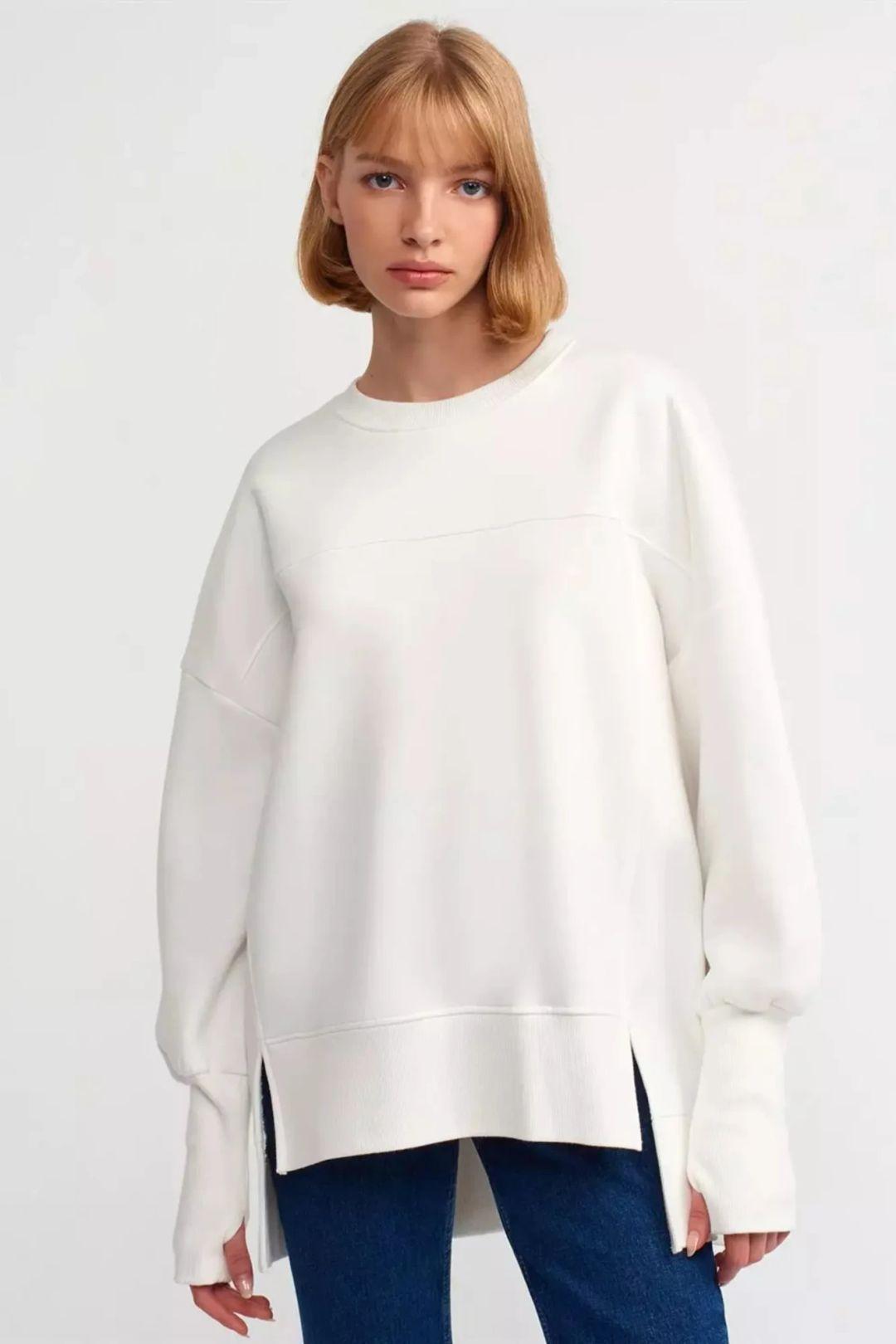 Oversized Crew Neck Side Slit Sweatshirt by HICCUP