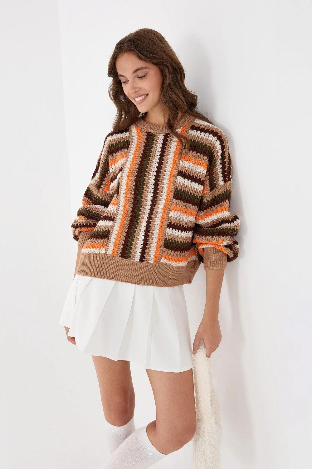 Oversized Crew Neck Striped Sweater by HICCUP