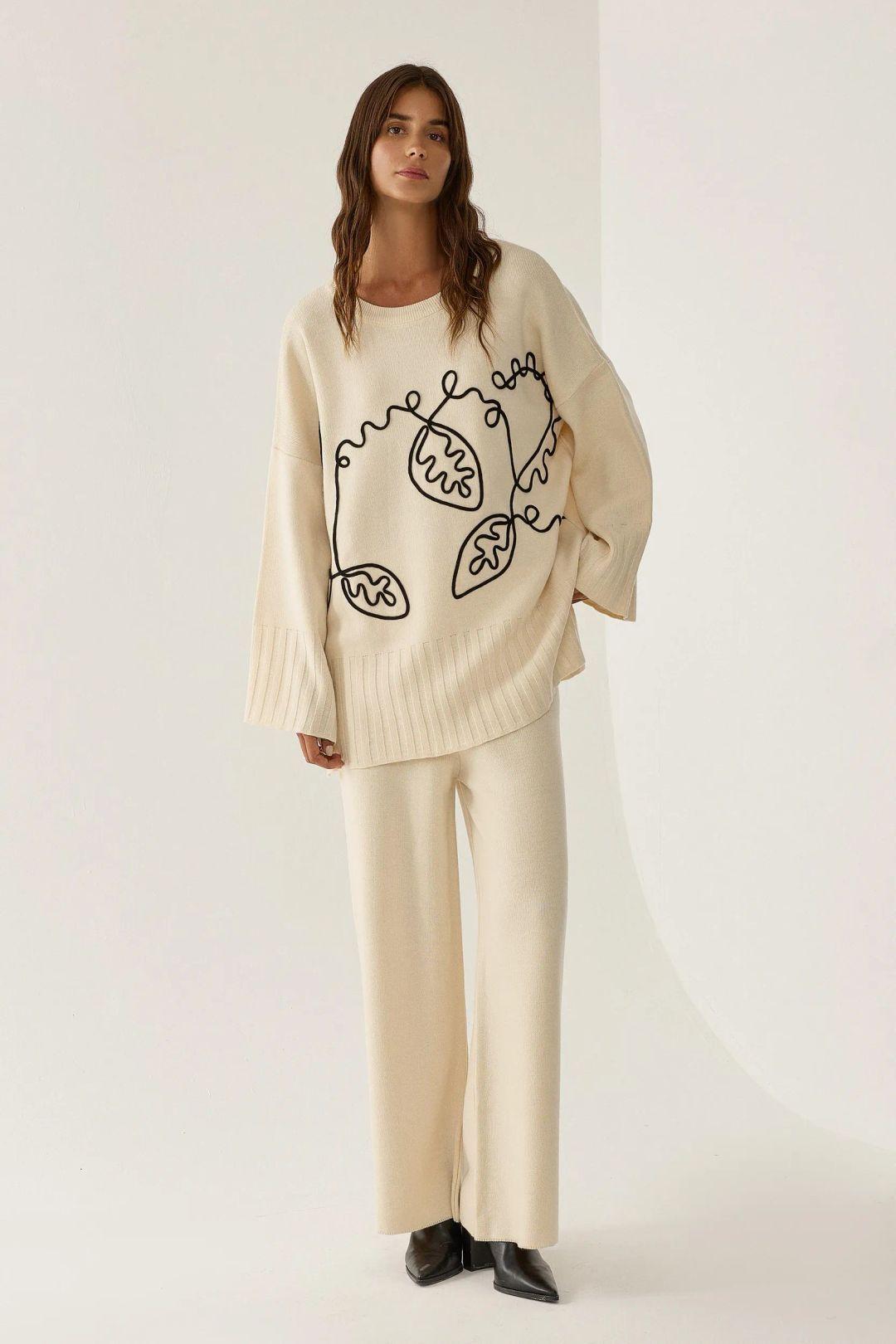 Oversized Patterned Sweater & Pants Knit Co-Ord Set by HICCUP
