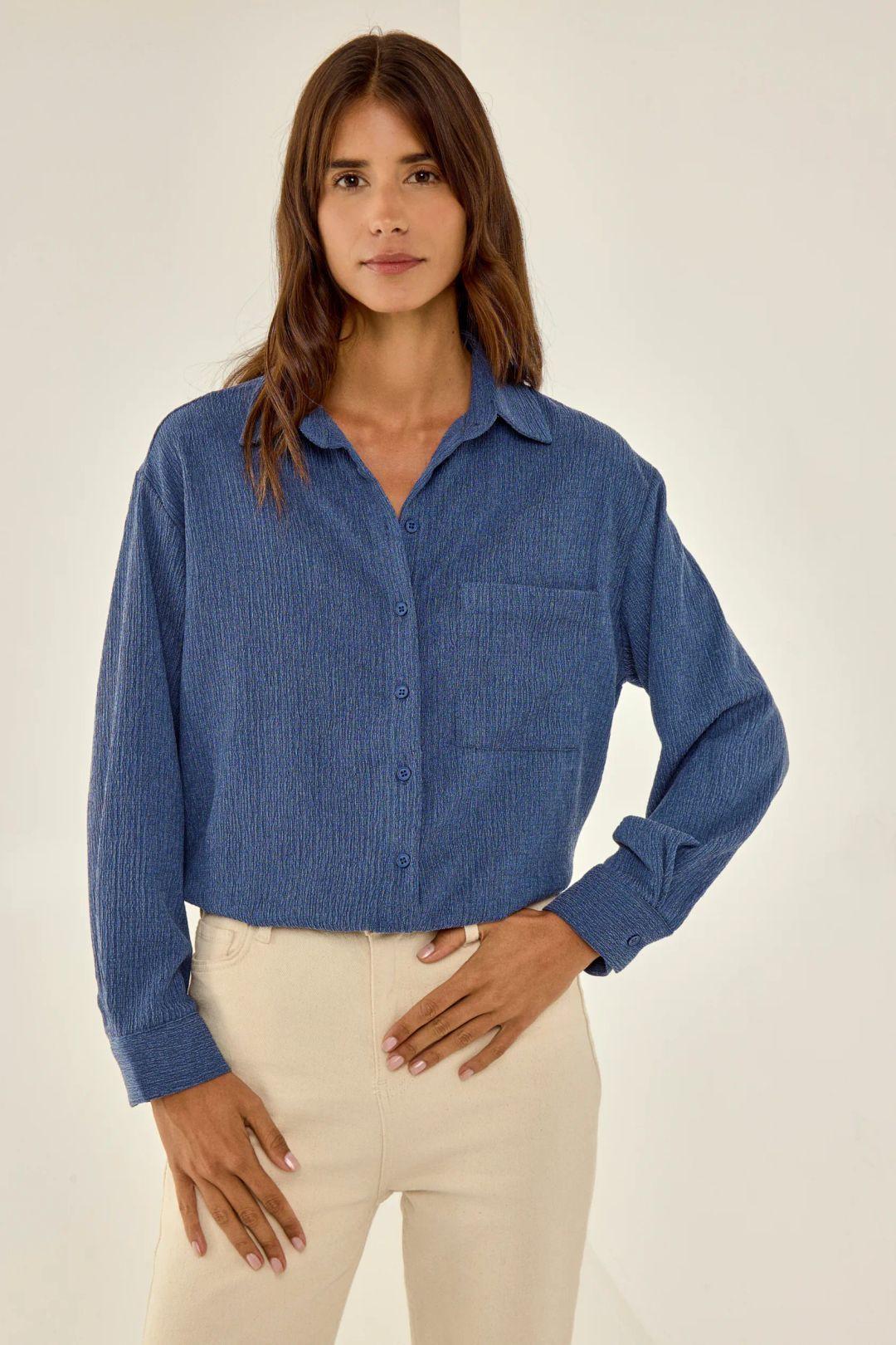 Oversized Shirt with Button and Pocket by HICCUP