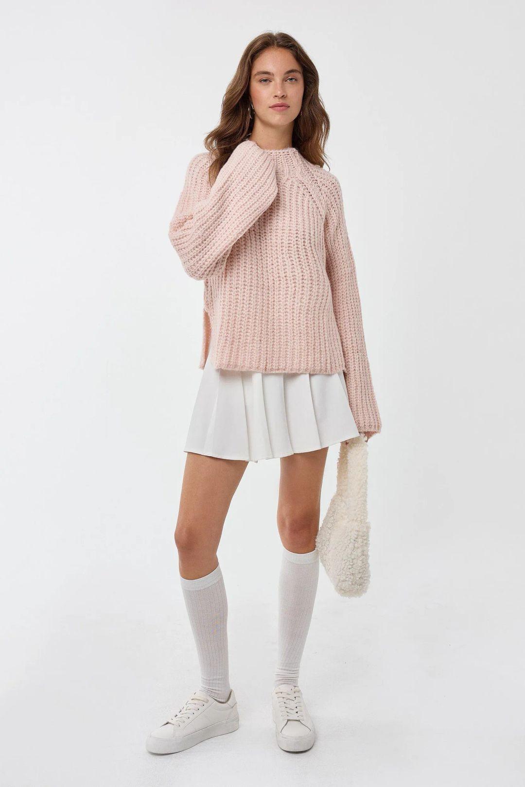 Oversized Textured Knit Sweater with Half Turtleneck by HICCUP