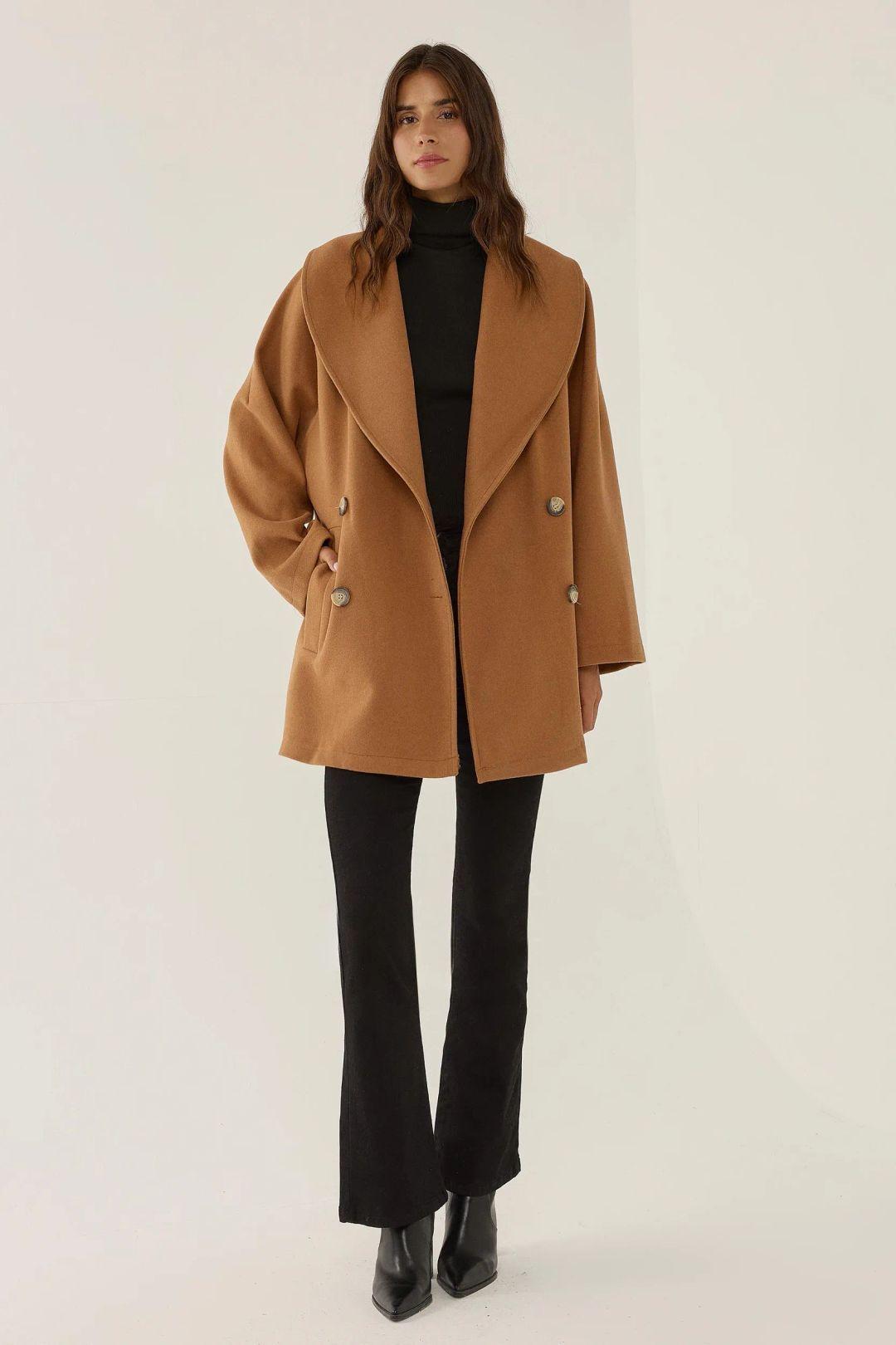 Oversized Turndown Collar Button Coat by HICCUP