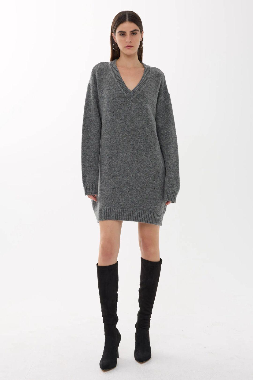 Oversized V-Neck Knit Dress by HICCUP