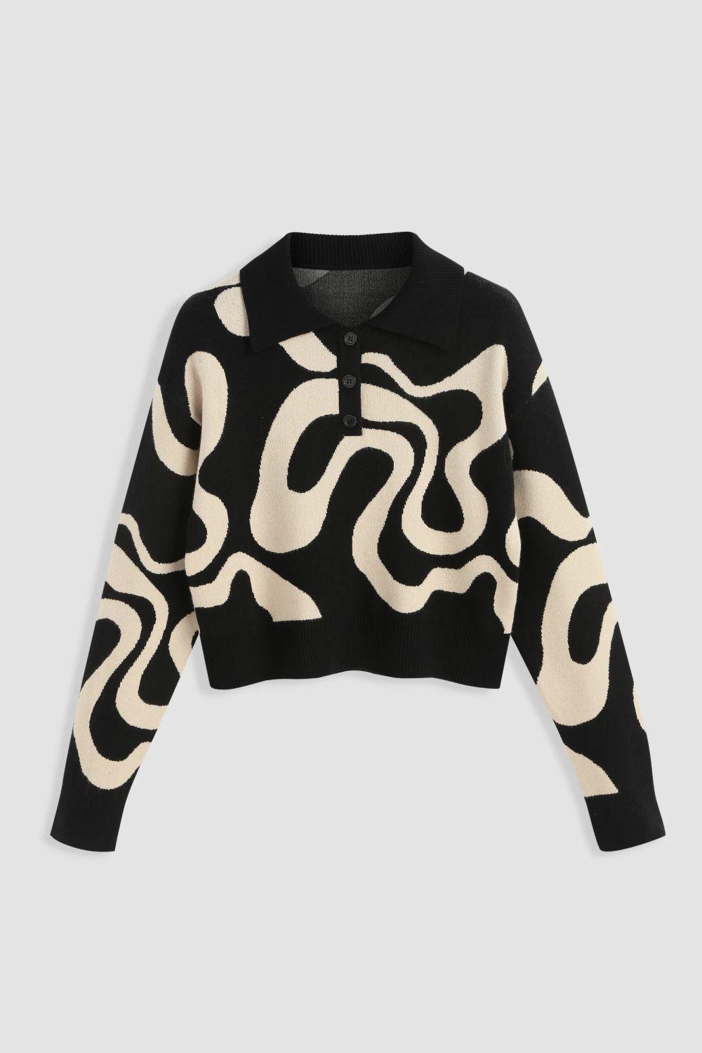 Polo Collar Jacquard Knit Sweater by HICCUP