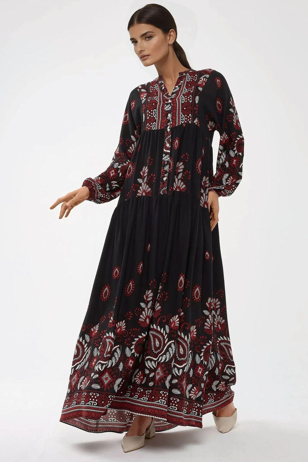 Printed Long Sleeve Viscose Maxi Dress by HICCUP