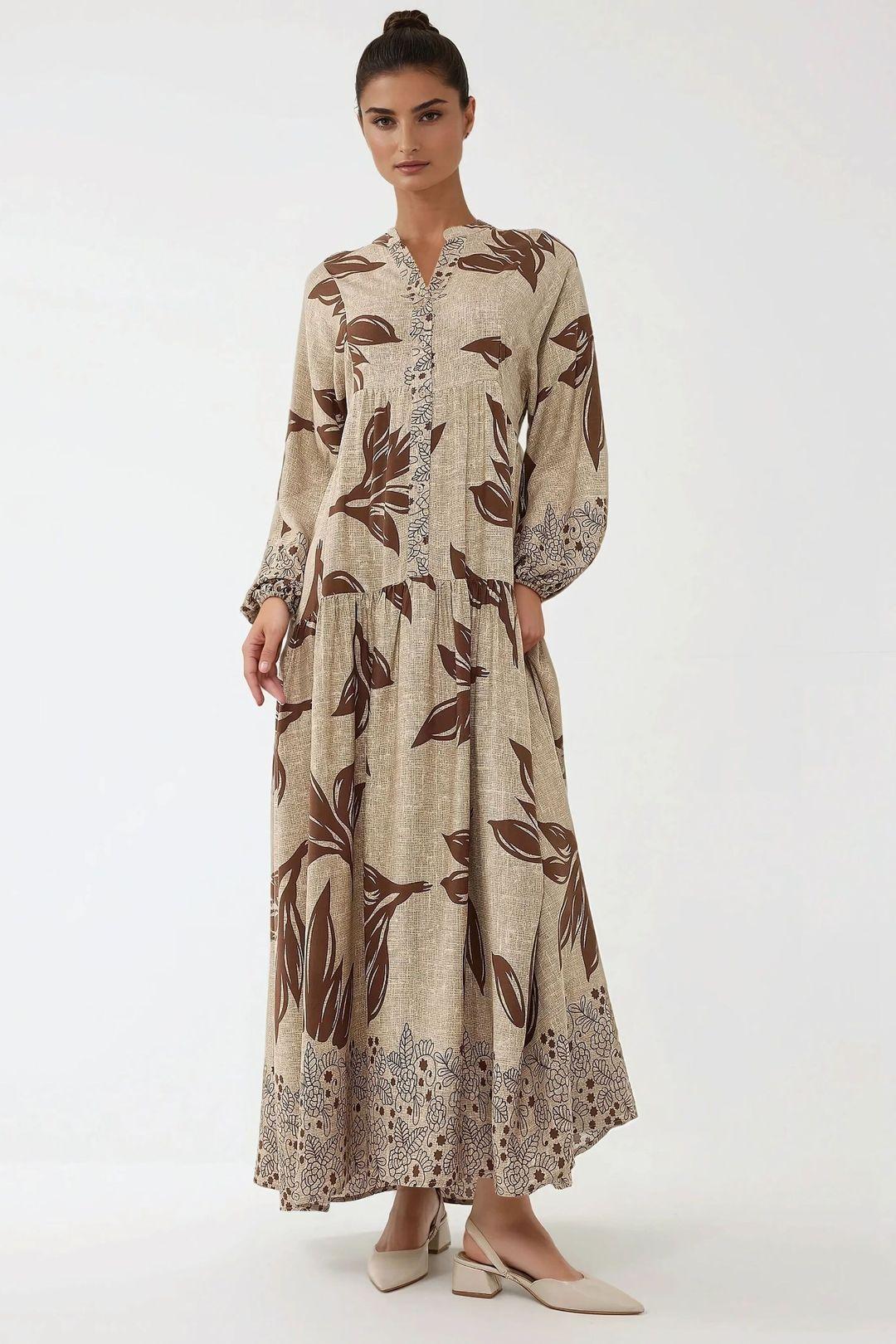 Printed Long Sleeve Viscose Maxi Dress by HICCUP