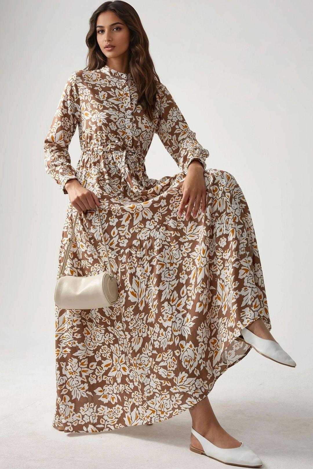 Printed Maxi Dress with Shirt Collar by HICCUP