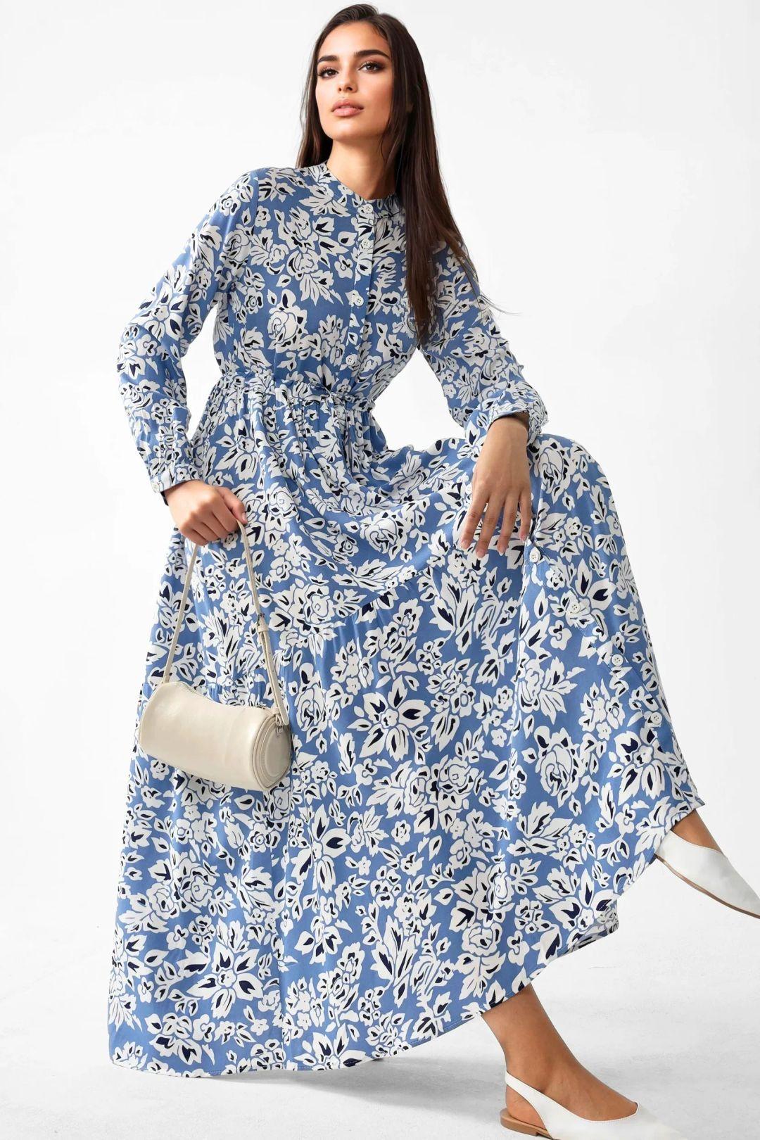 Printed Maxi Dress with Shirt Collar by HICCUP