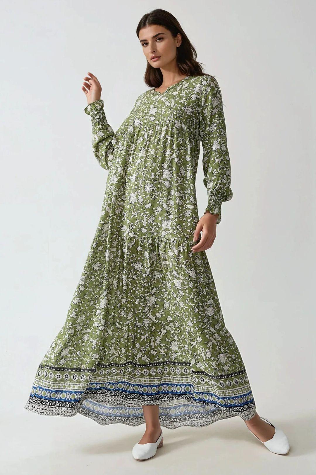 Printed Viscose Maxi Dress with Crew Neck by HICCUP