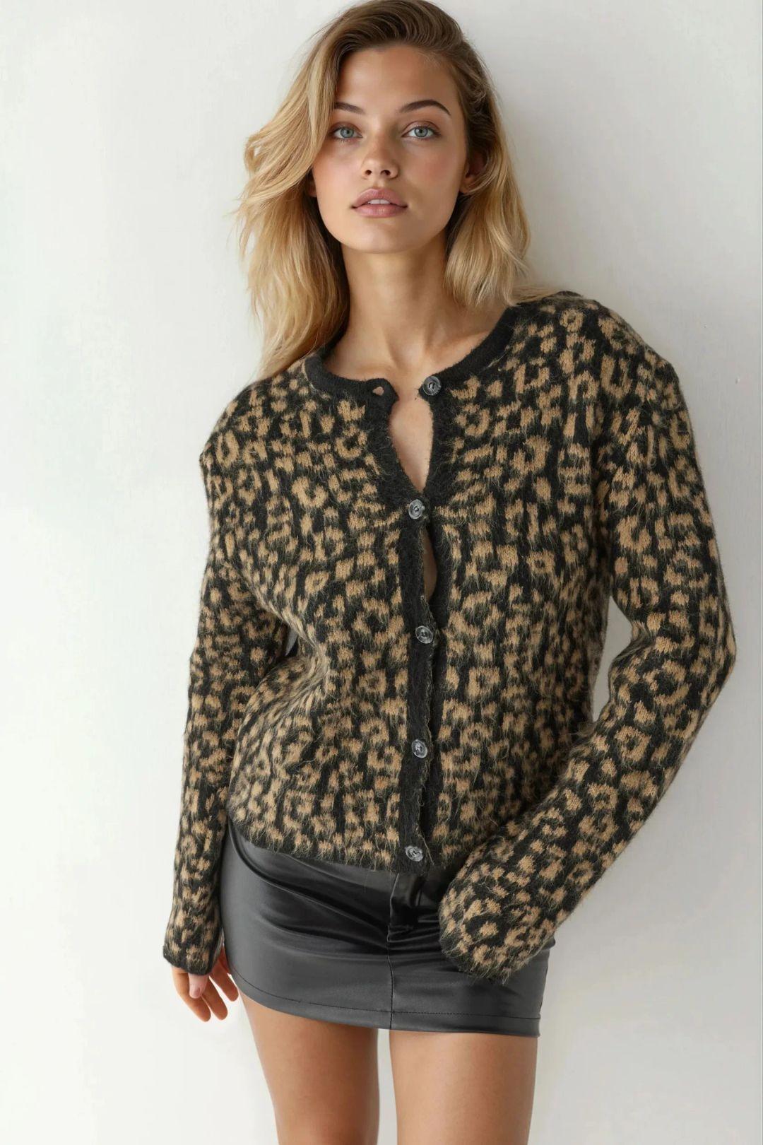 Relaxed Fit Leopard Print Knitted Cardigan by HICCUP