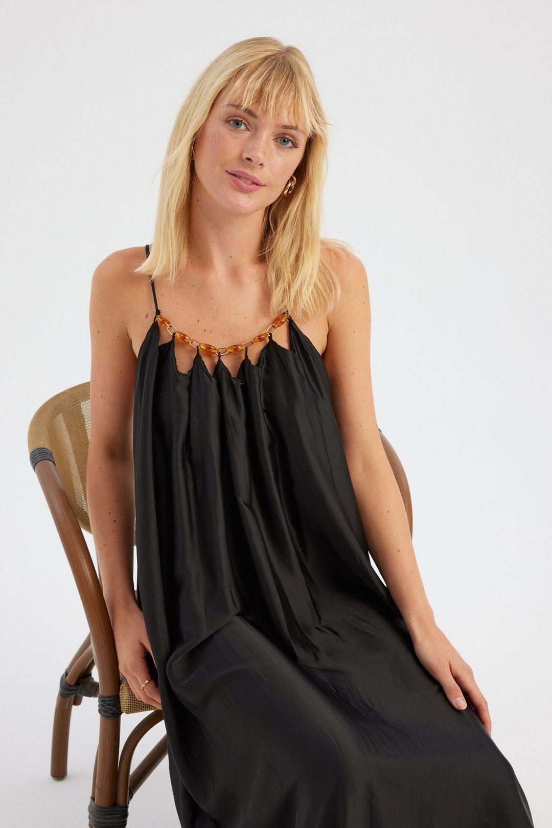 Round Neck Strappy Maxi Dress with a Bust Detail by HICCUP