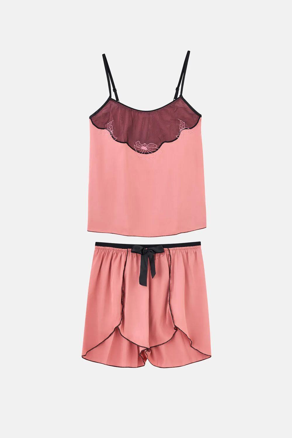 Satin High-Waist Pajama Set with Lace Detail by HICCUP