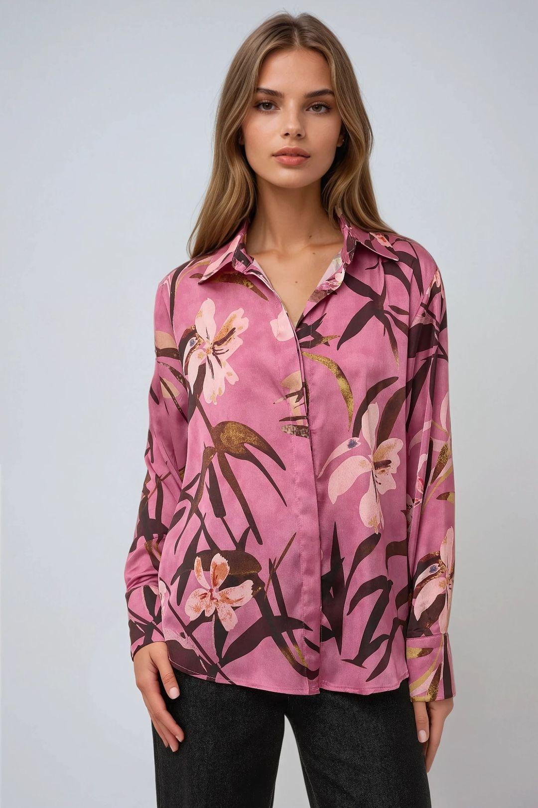 Satin Printed Long Sleeve Shirt by HICCUP