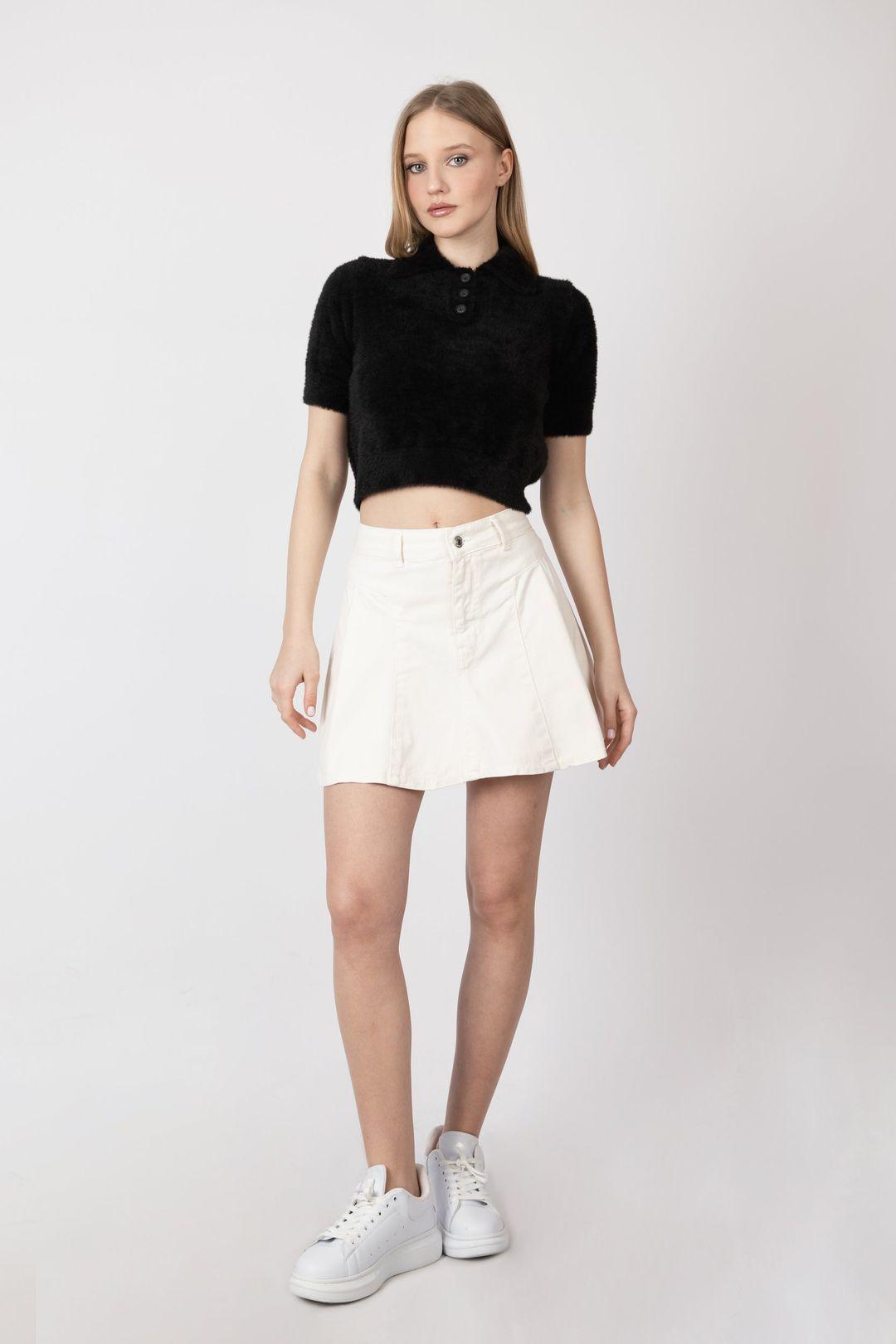 Shirt Collar Buttoned Short Sleeve Fluffy Sweater by HICCUP