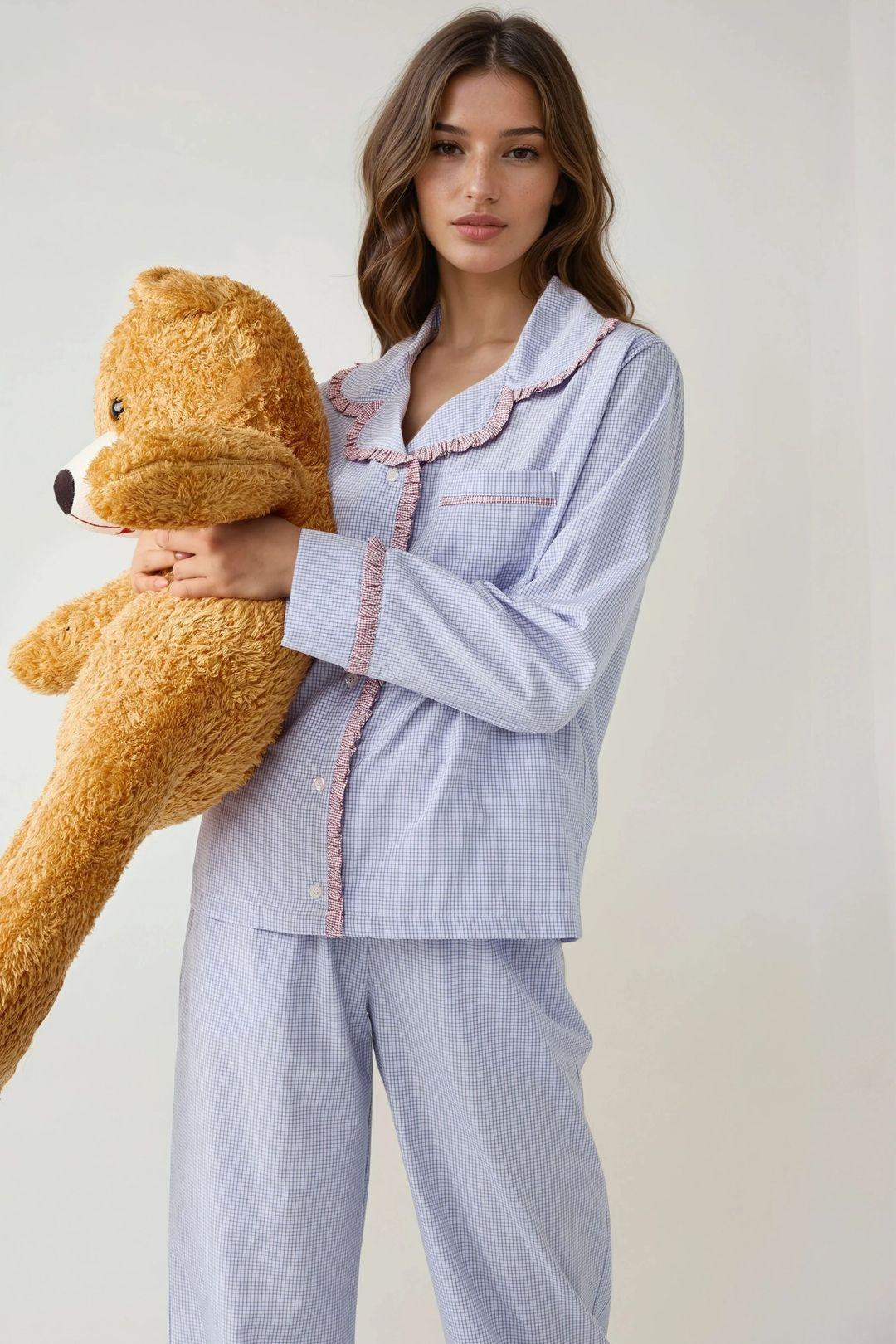 Shirt Collar Cotton Plaid Pajama Set by HICCUP