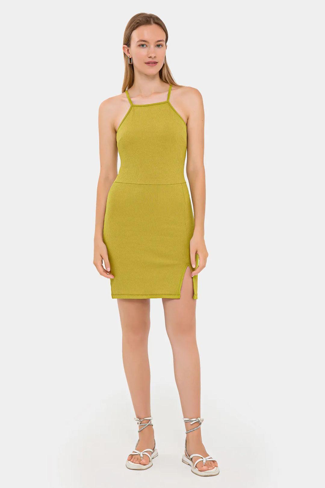 Sleeveless Halter-Neck Mini Dress with Side Slit by HICCUP