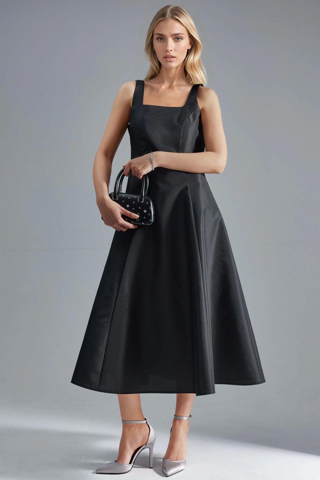 Square Collar A-Line Midi Dress by HICCUP
