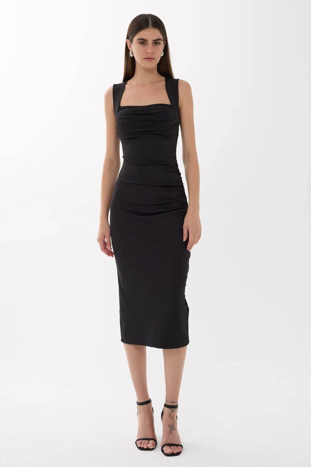 Square Neck Bodycon Midi Dress by HICCUP