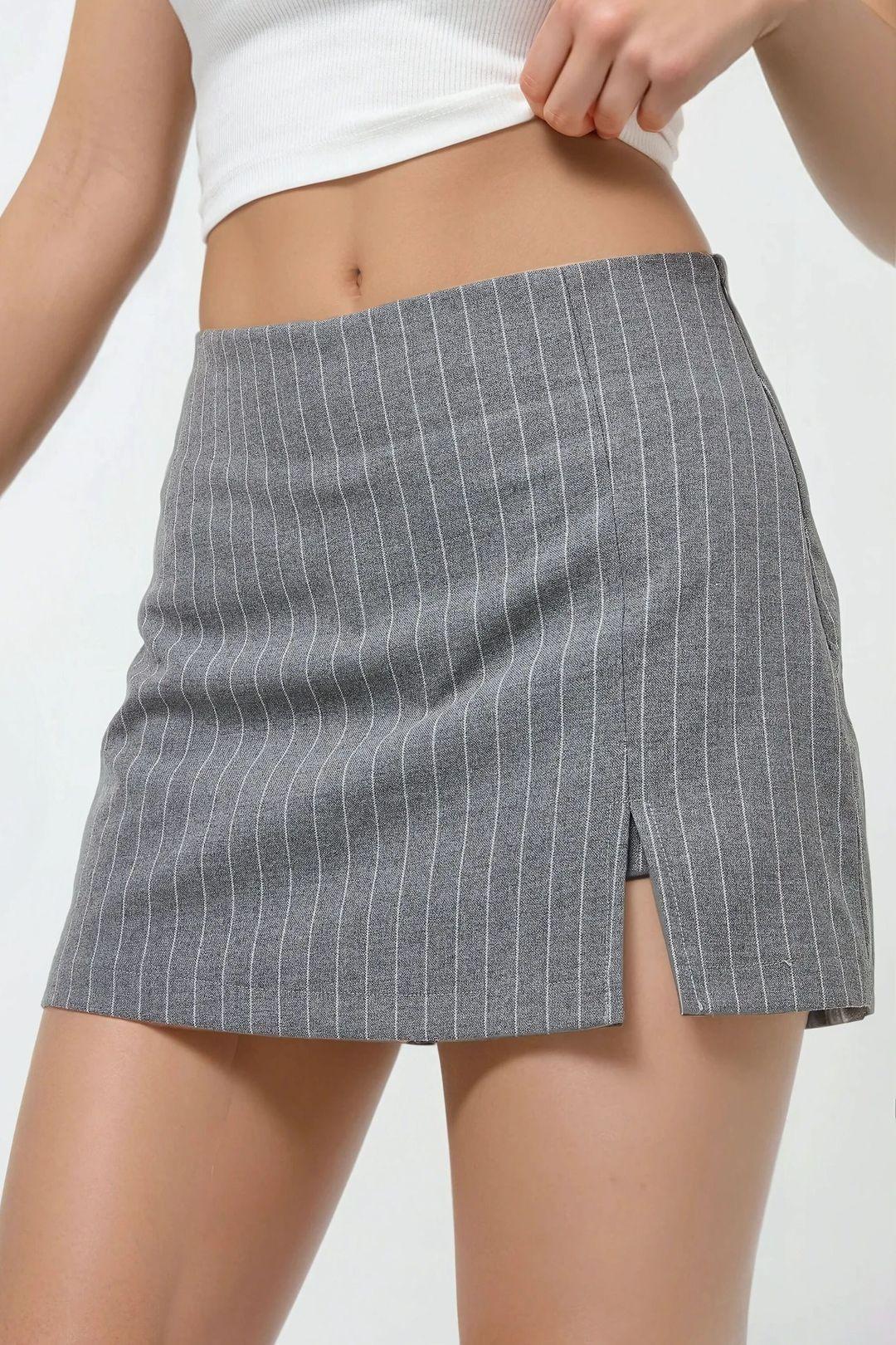 Striped Mini Skorts with Slit Detail by HICCUP