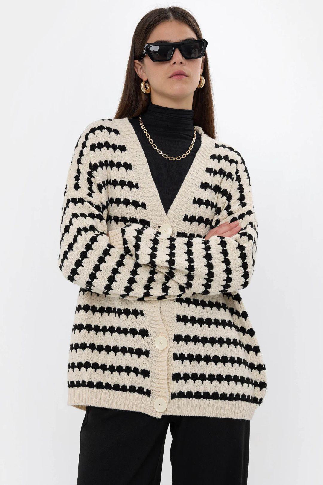 Striped Oversized Buttoned Cardigan by HICCUP