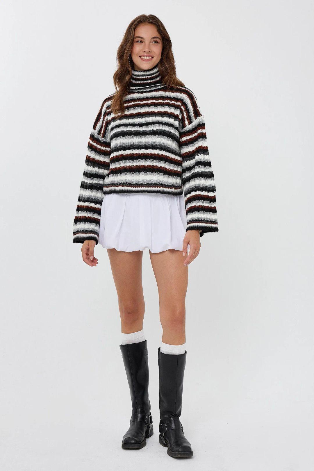 Striped Turtleneck Cropped Sweater by HICCUP