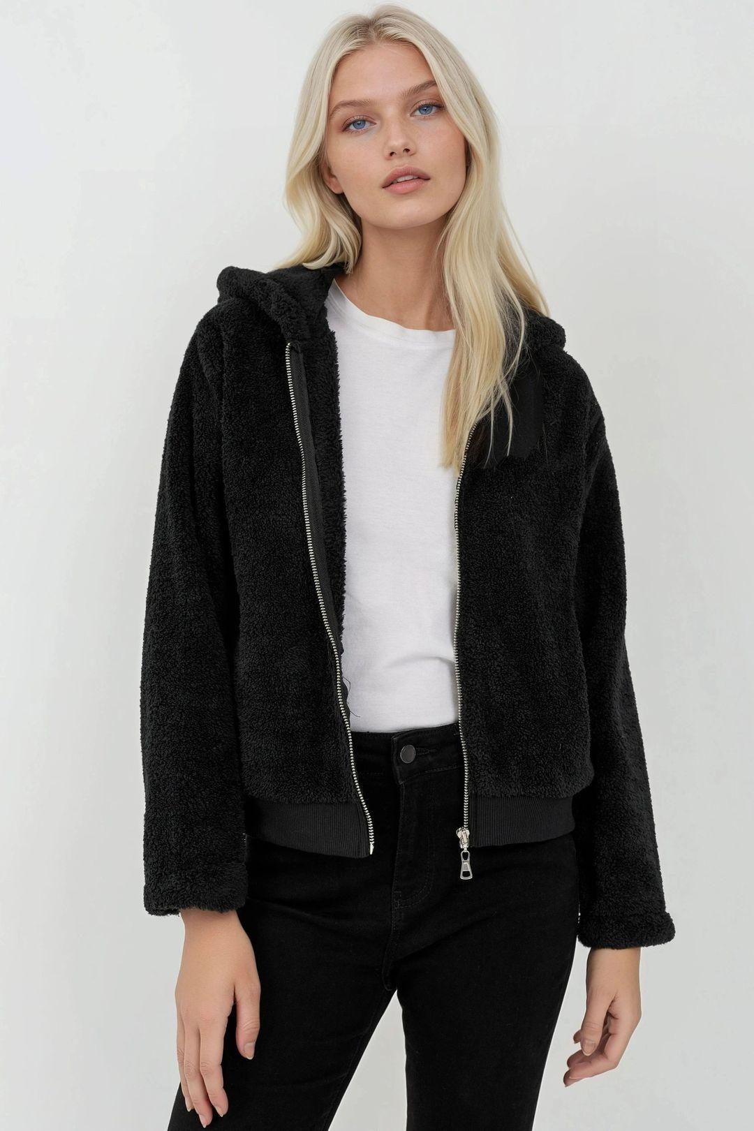 Textured Full Zip Hooded Fleece Jacket by HICCUP