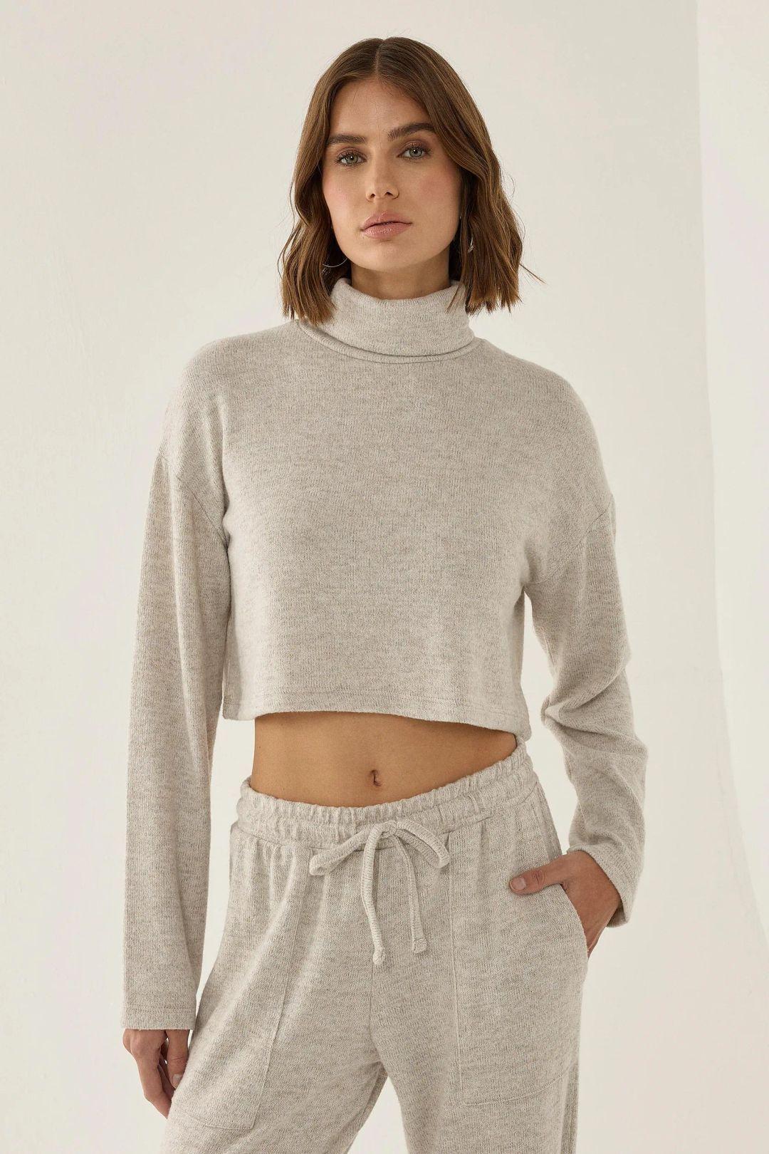 Textured Turtleneck Crop Sweater by HICCUP