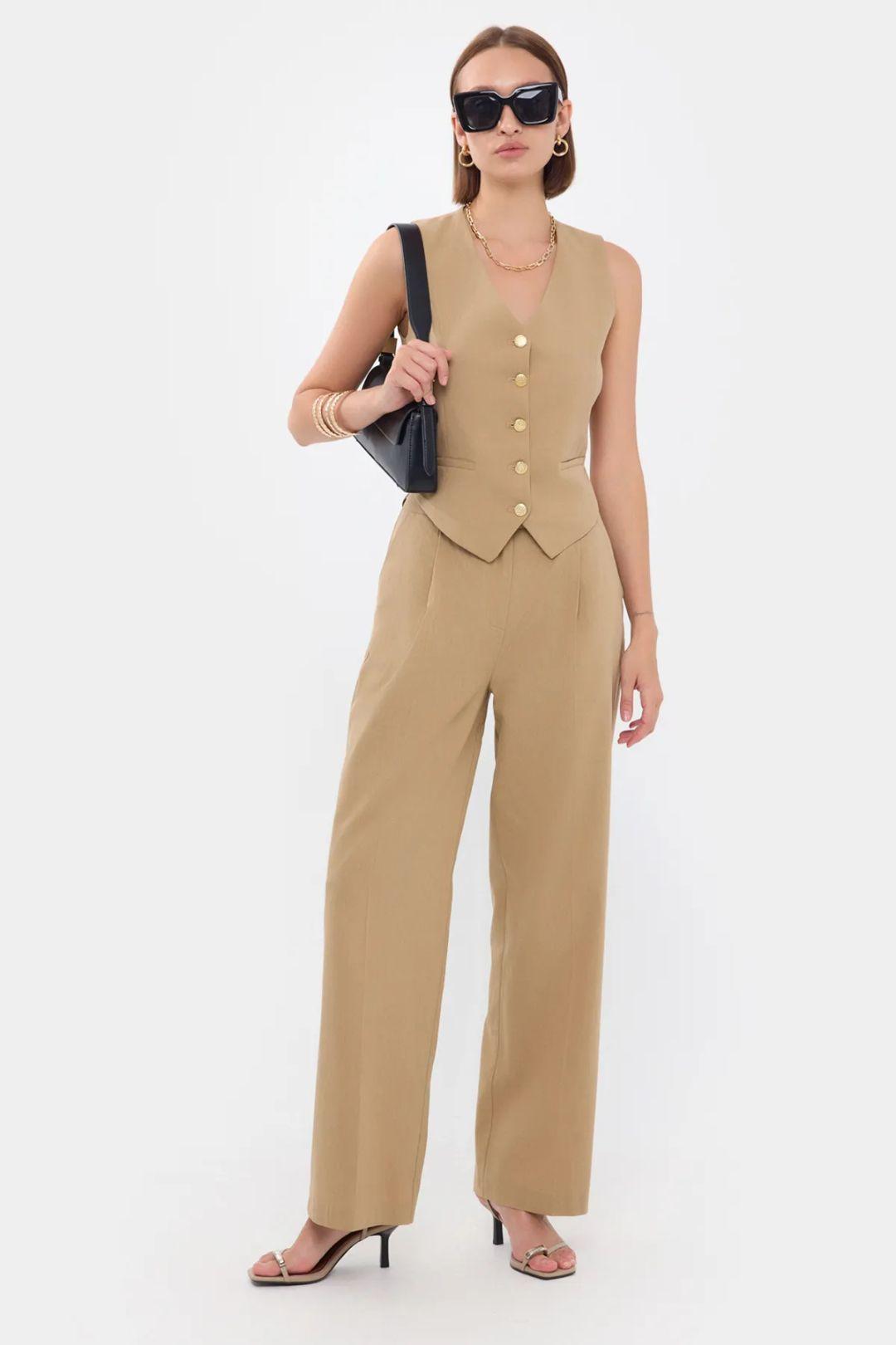 V-Neck Buttoned Waistcoat and High-Waist Pants Coords Set by HICCUP