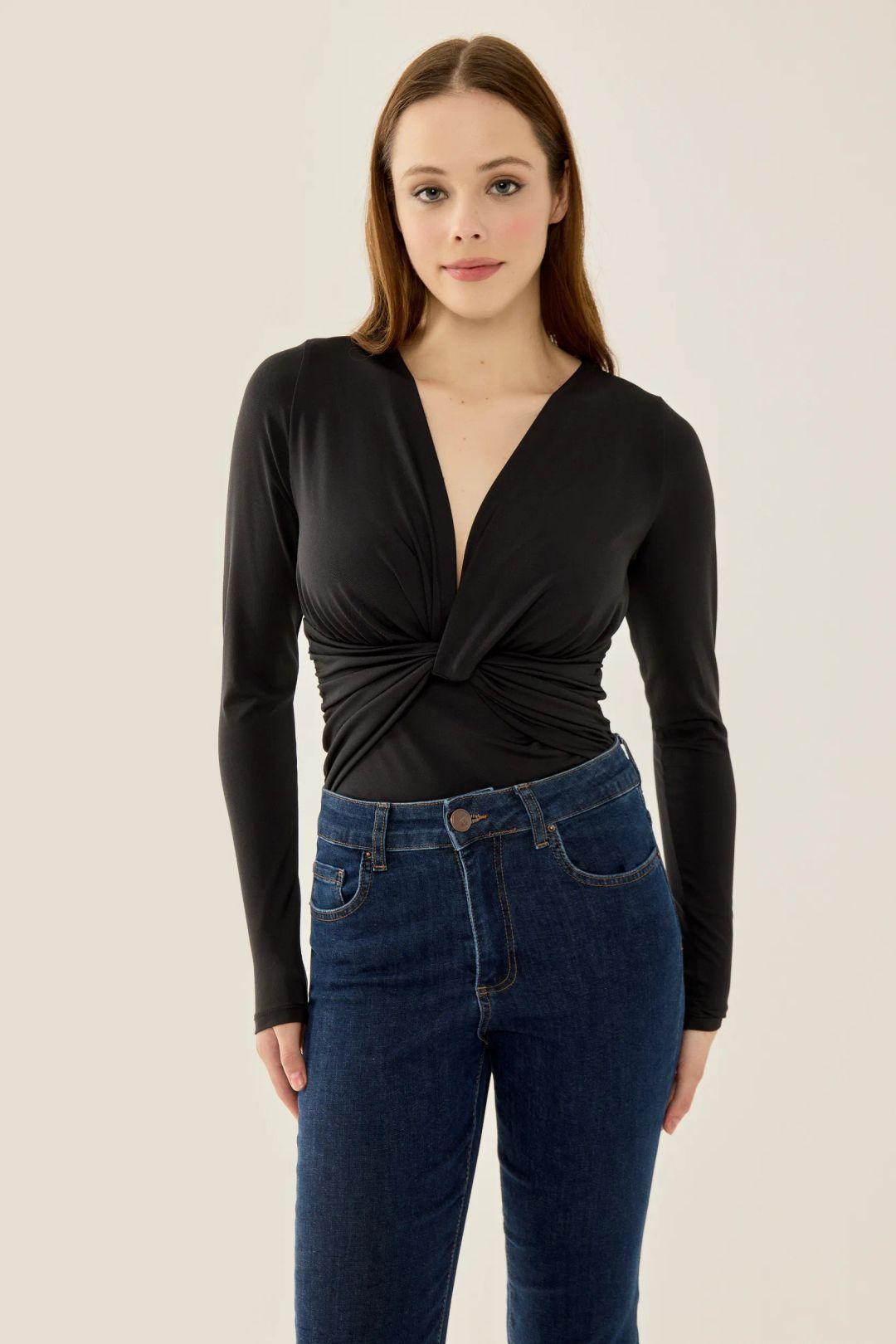 V-Neck Long Sleeve Slim Fit Bodysuit by HICCUP