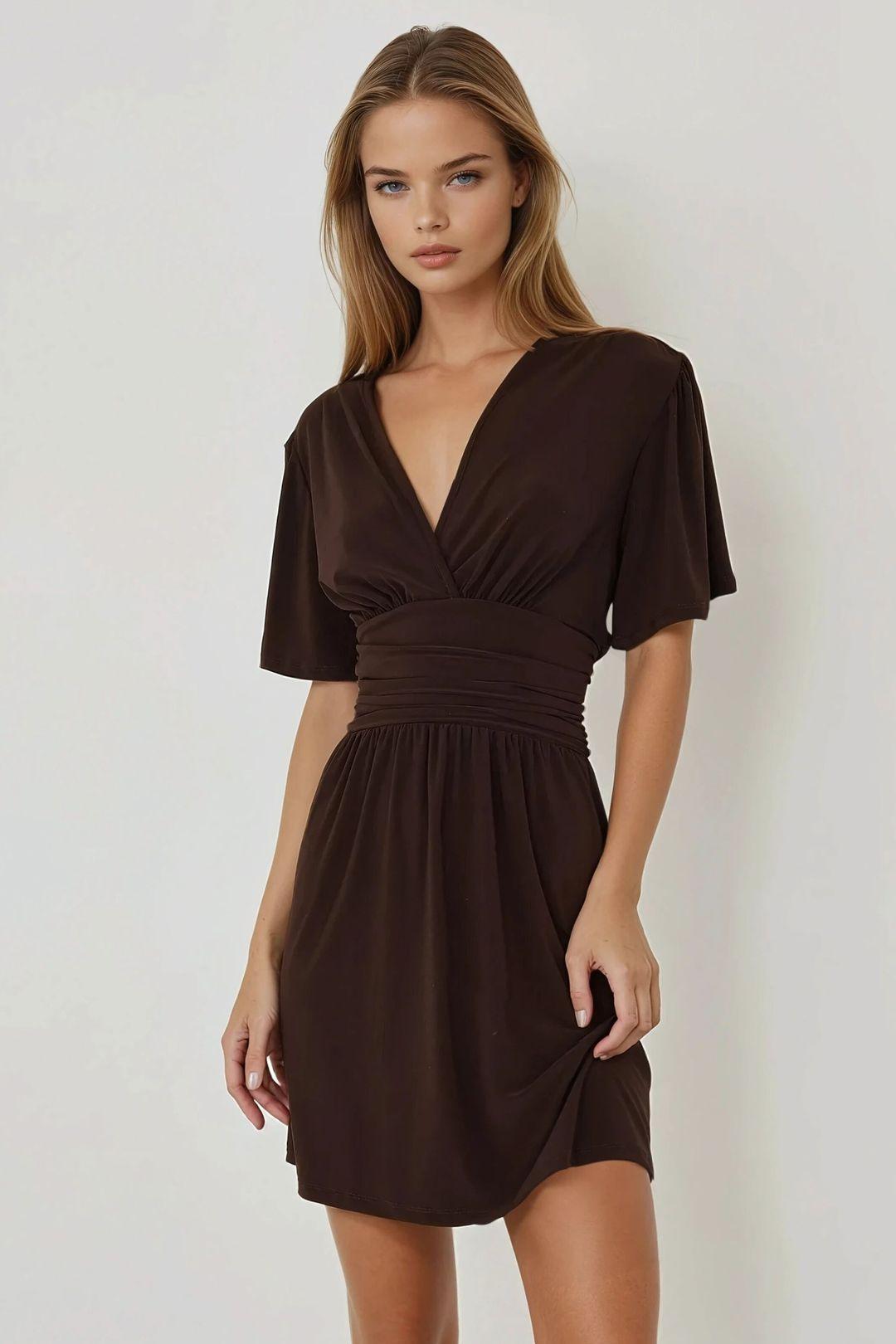 V-Neck Short Sleeve Mini Dress by HICCUP