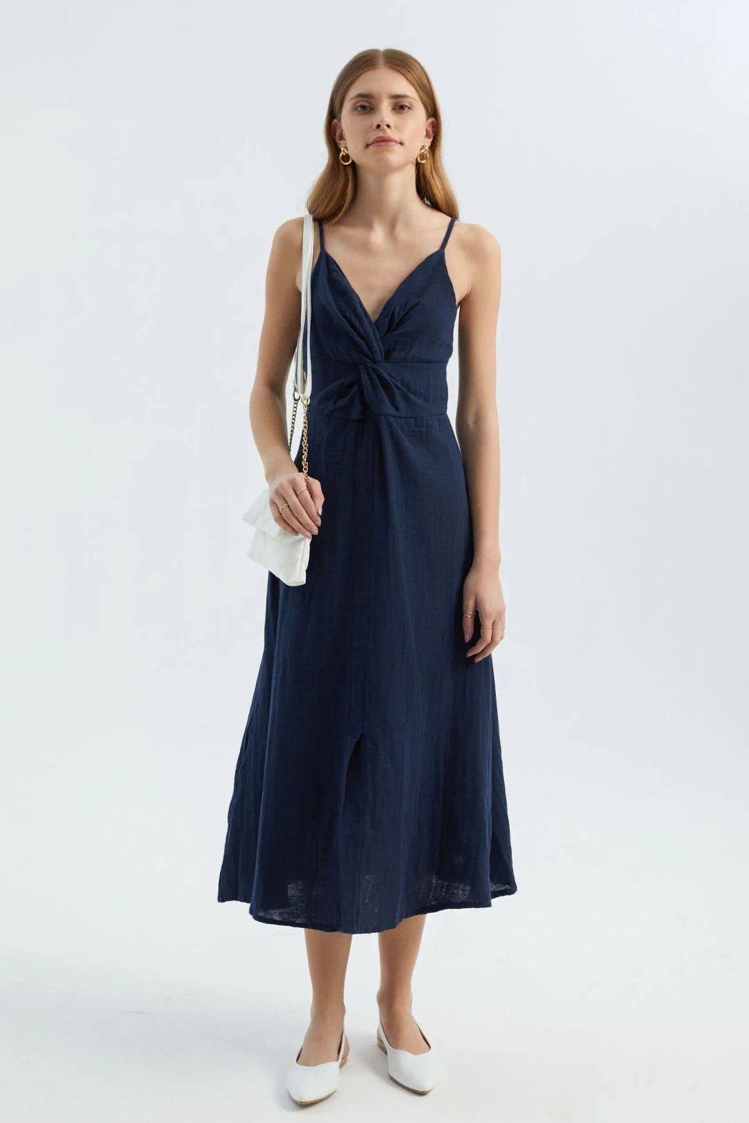 V Neck Sleeveless Midi Dress with a Side Slit by HICCUP