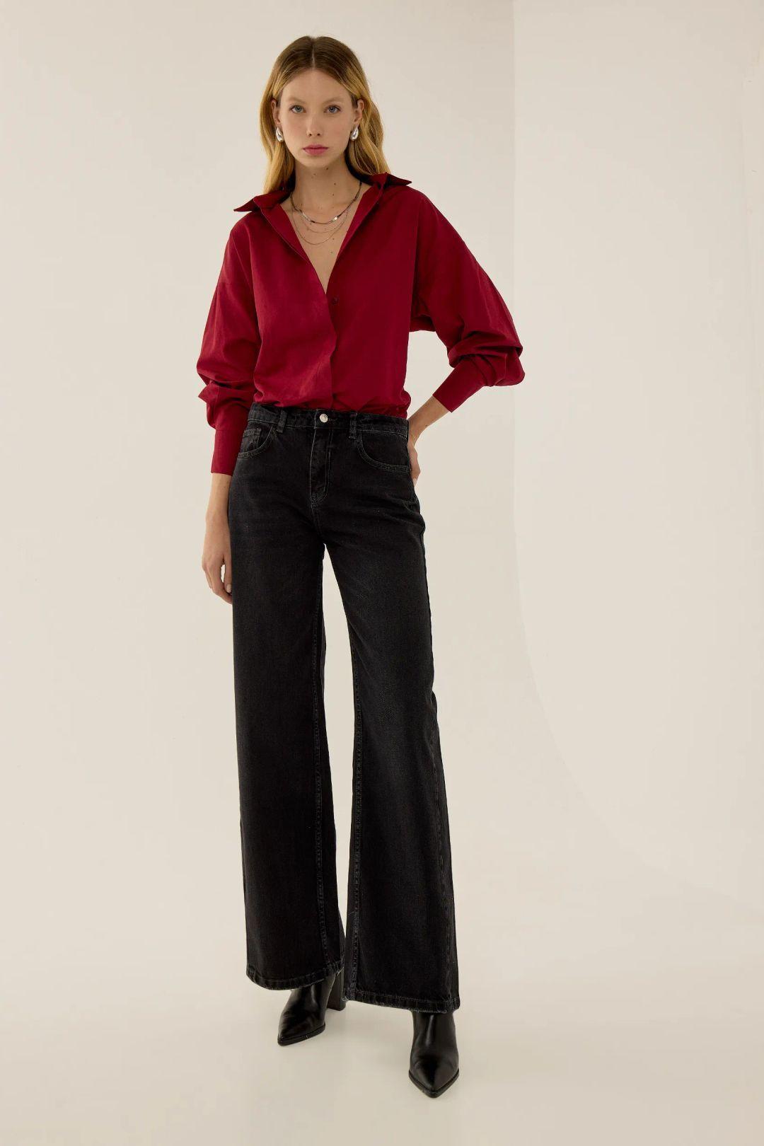 Washed Effect Stitched Wide Leg Denim Jeans by HICCUP