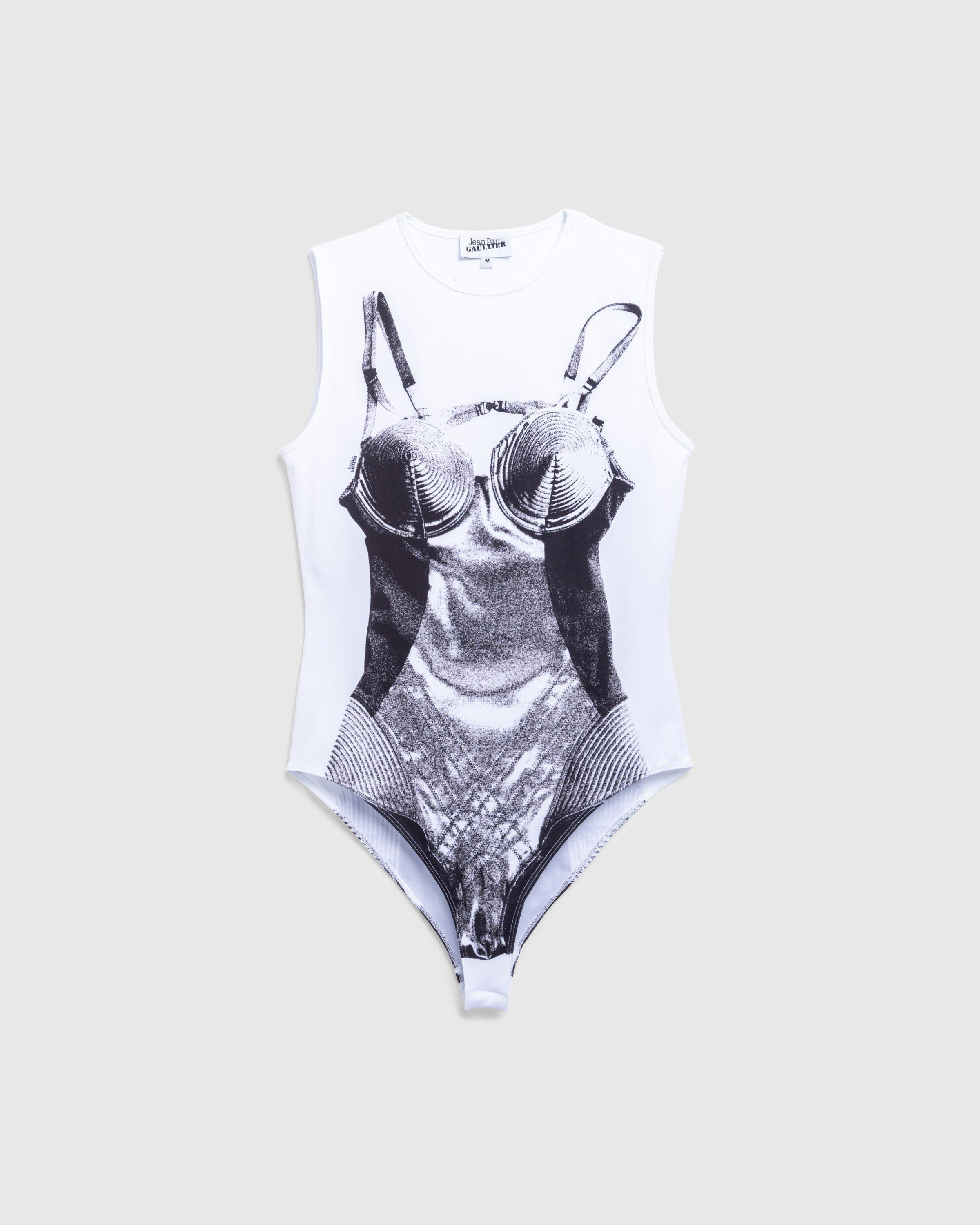 Jean Paul GaultierJersey Body Printed Madonna Corset Trompe L'Œil White/Black by HIGHSNOBIETY