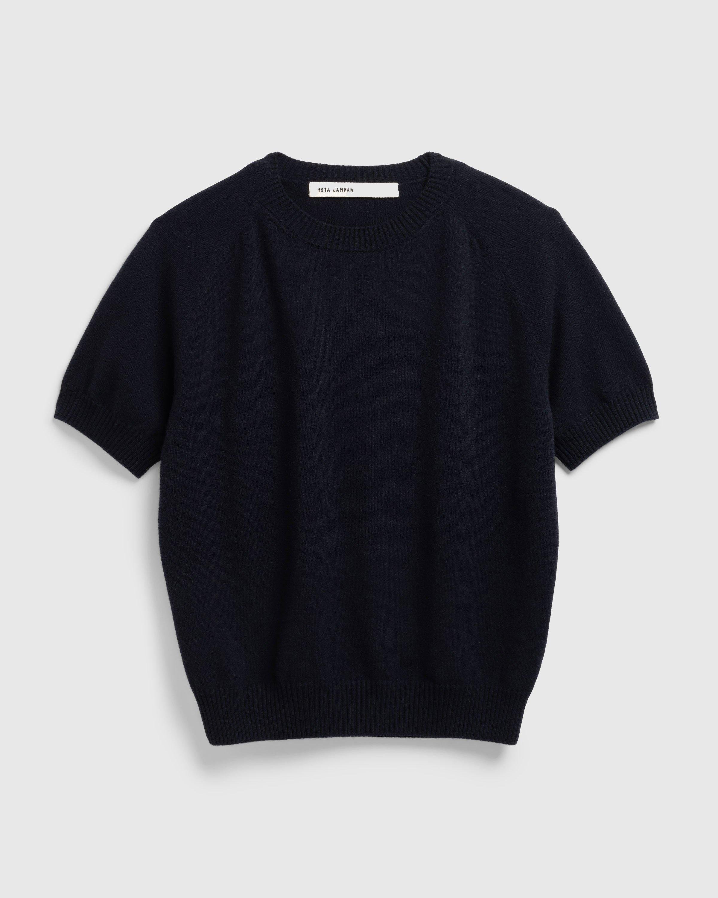 Meta Campania CollectiveJack Crew Neck Cashmere Short-Sleeve Sweater  Midnight Blue by HIGHSNOBIETY