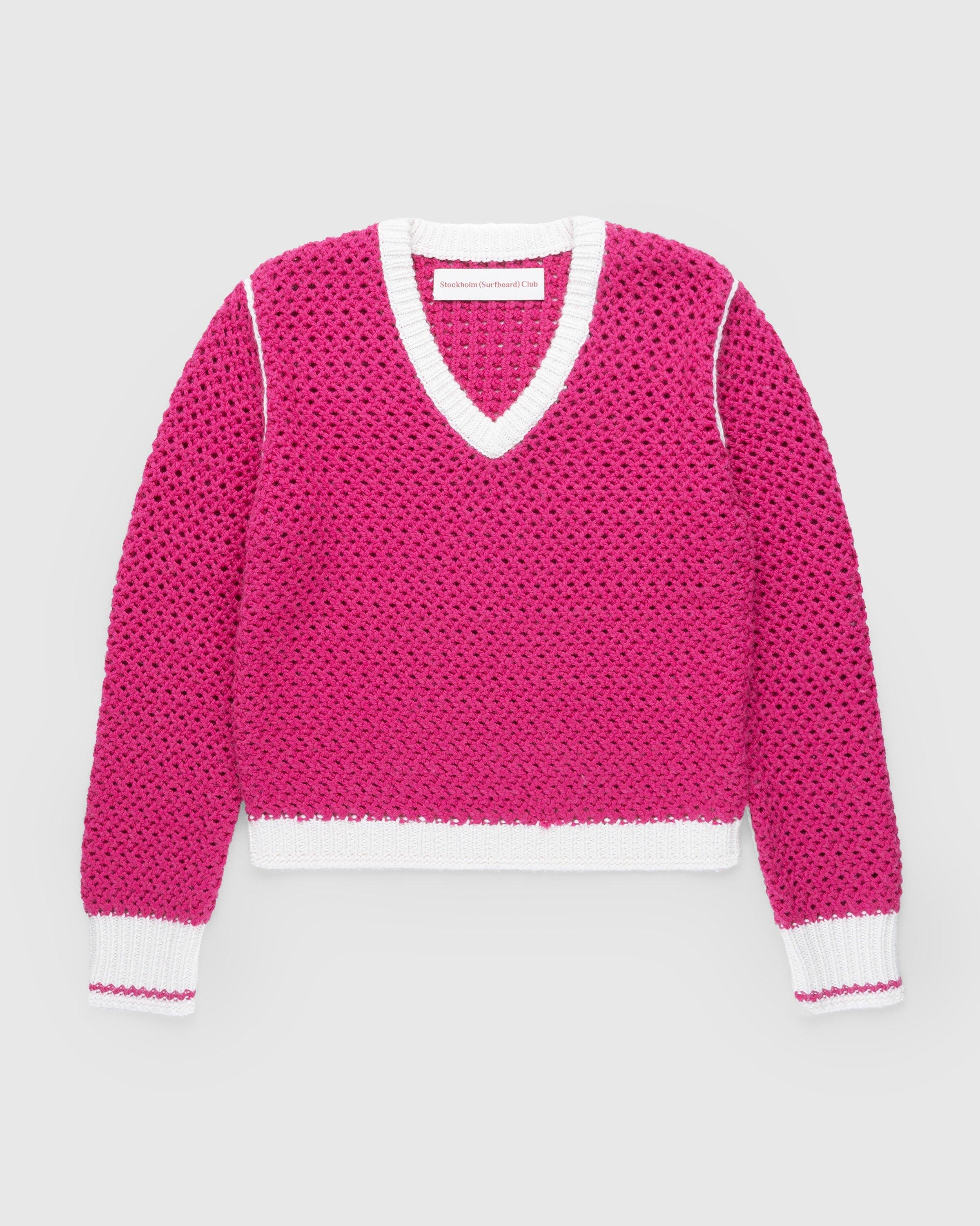 Stockholm Surfboard ClubKnitted V-Neck Sweater Flou Pink by HIGHSNOBIETY