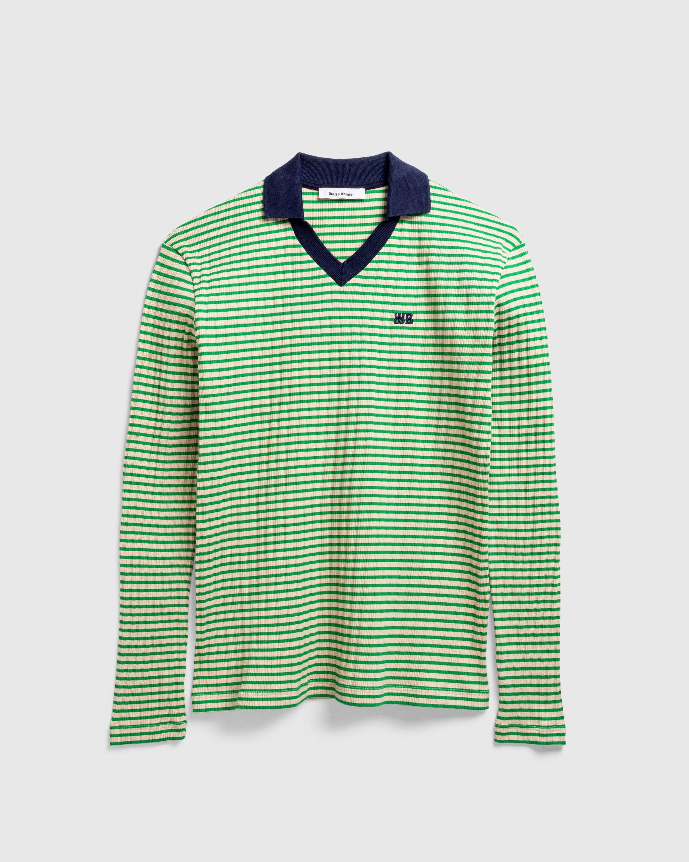 Wales BonnerSonic Long-Sleeve Polo Ivory/Green by HIGHSNOBIETY