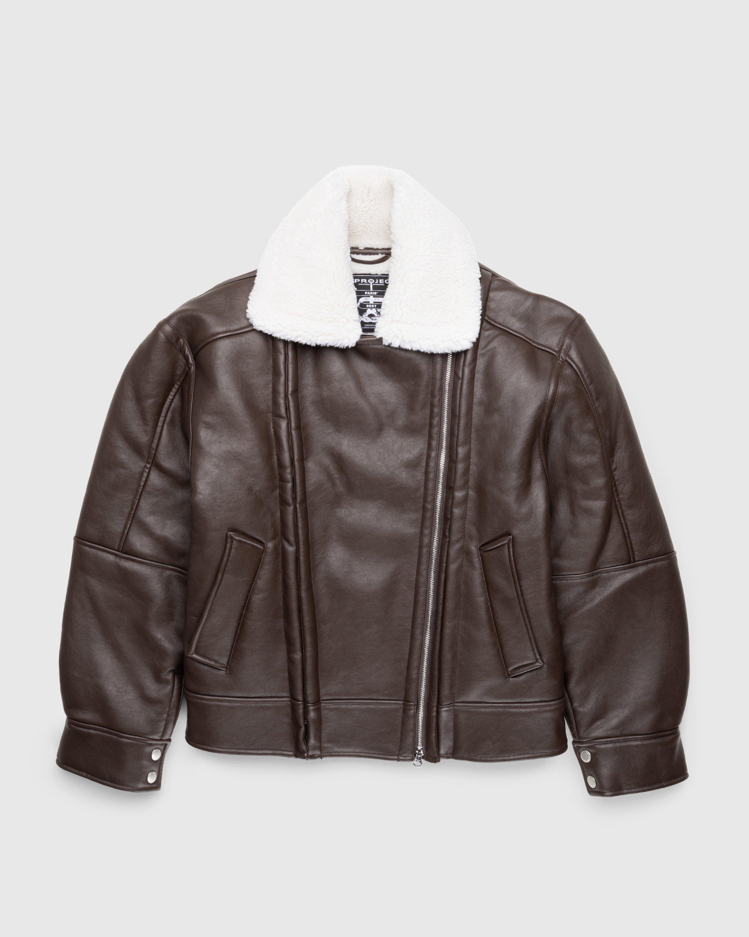 Y/ProjectHook and Eye Shearling Jacket Dark Brown/Off White by HIGHSNOBIETY
