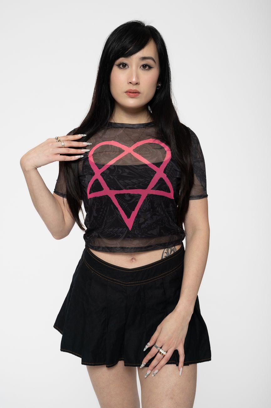 Pink Heartagram Mesh Crop Top by HIM
