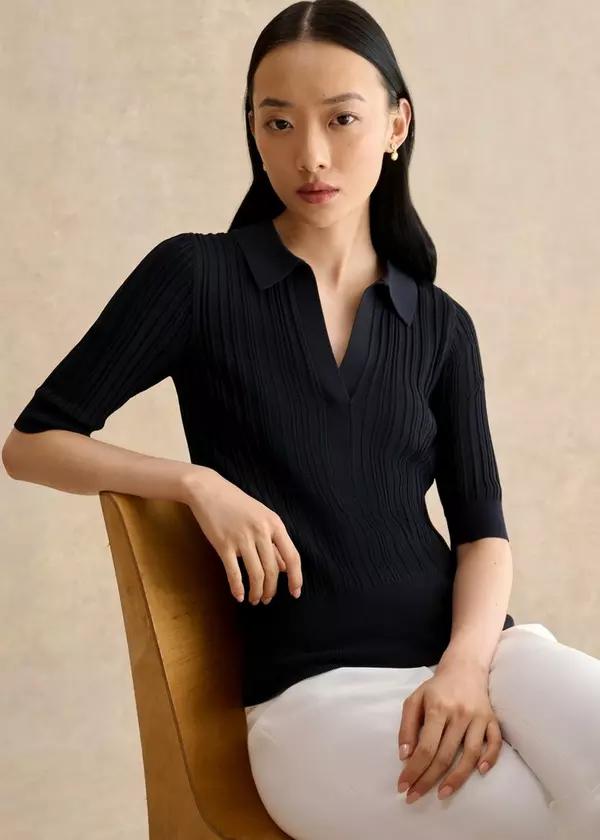 Blair Pointelle Knitted Polo Top by HOBBS