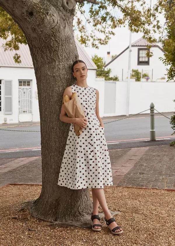 Carmen Linen Polka Dot Dress by HOBBS